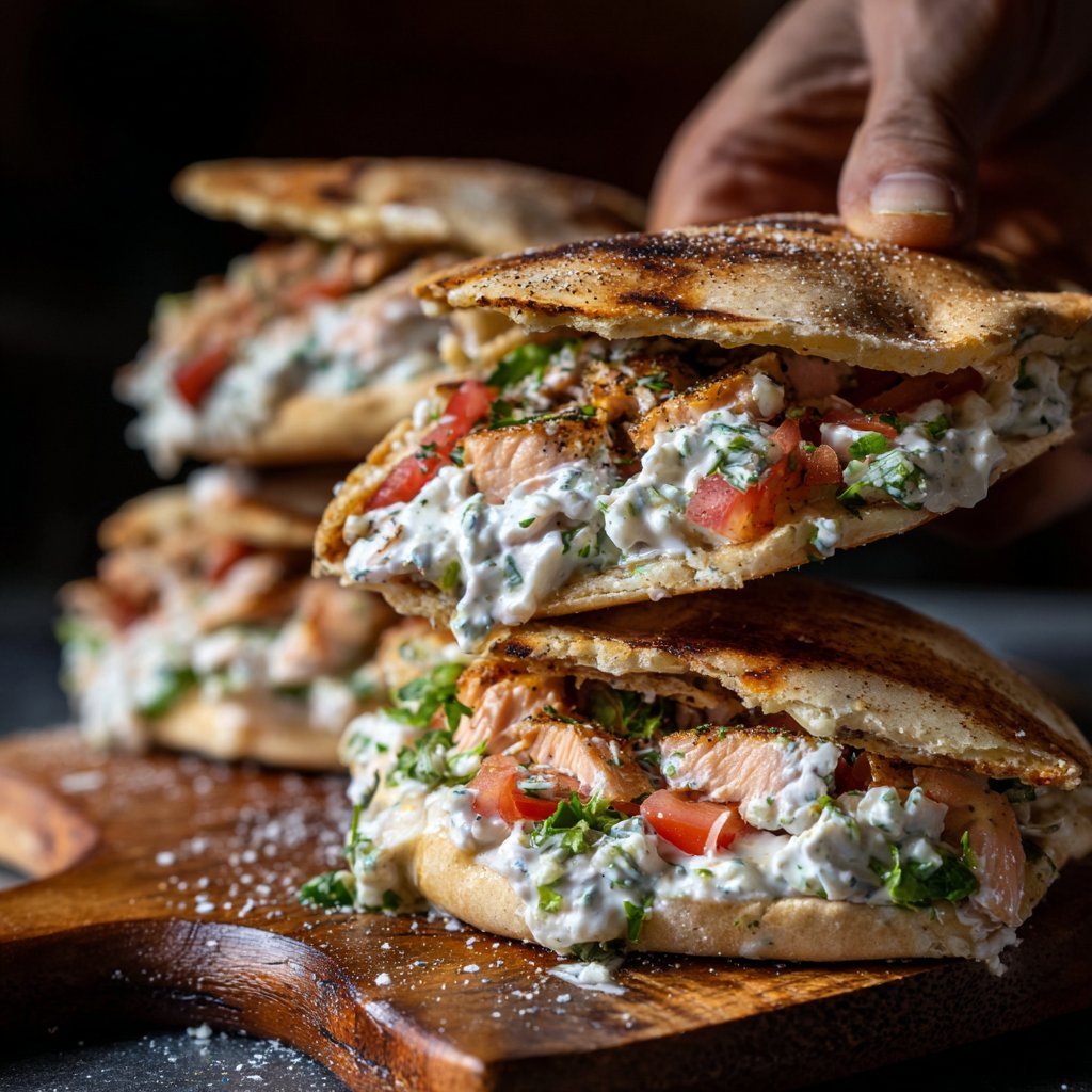 Mediterranean Salmon Pita Sandwiches