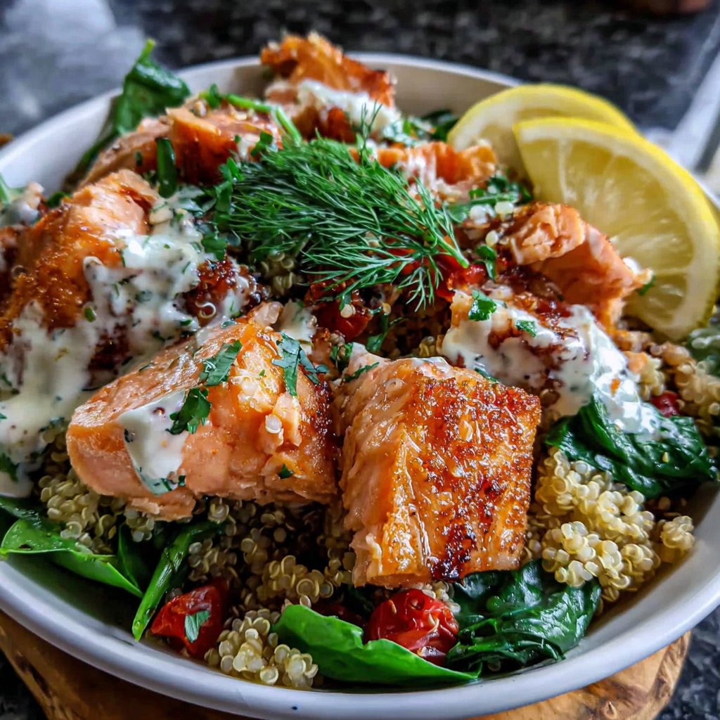 Salmon Quinoa Spinach Bowl