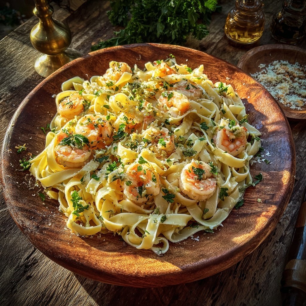 Garlic Butter Shrimp Fettuccine